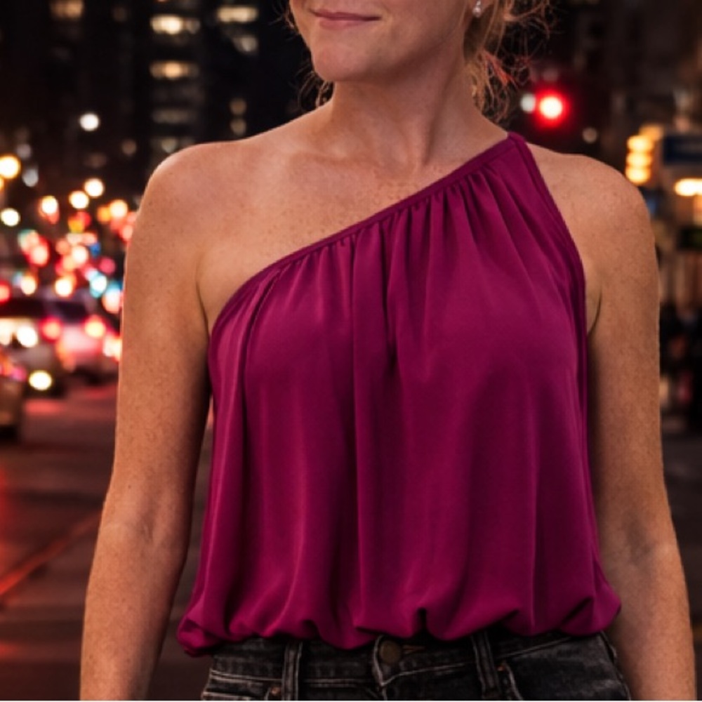 Express Magenta One-Shoulder Blouse